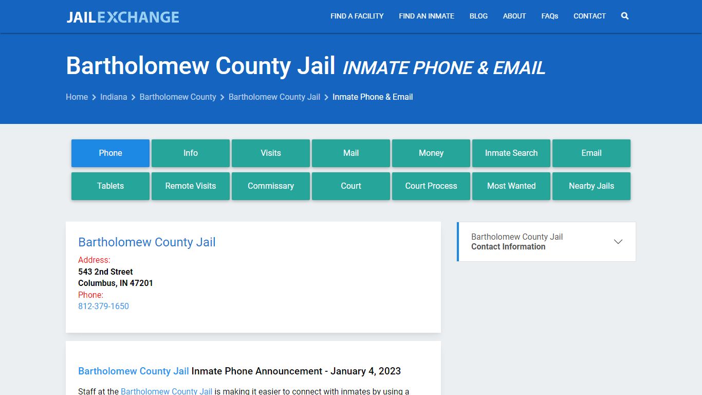 Inmate Phone - Bartholomew County Jail, IN - Jail Exchange